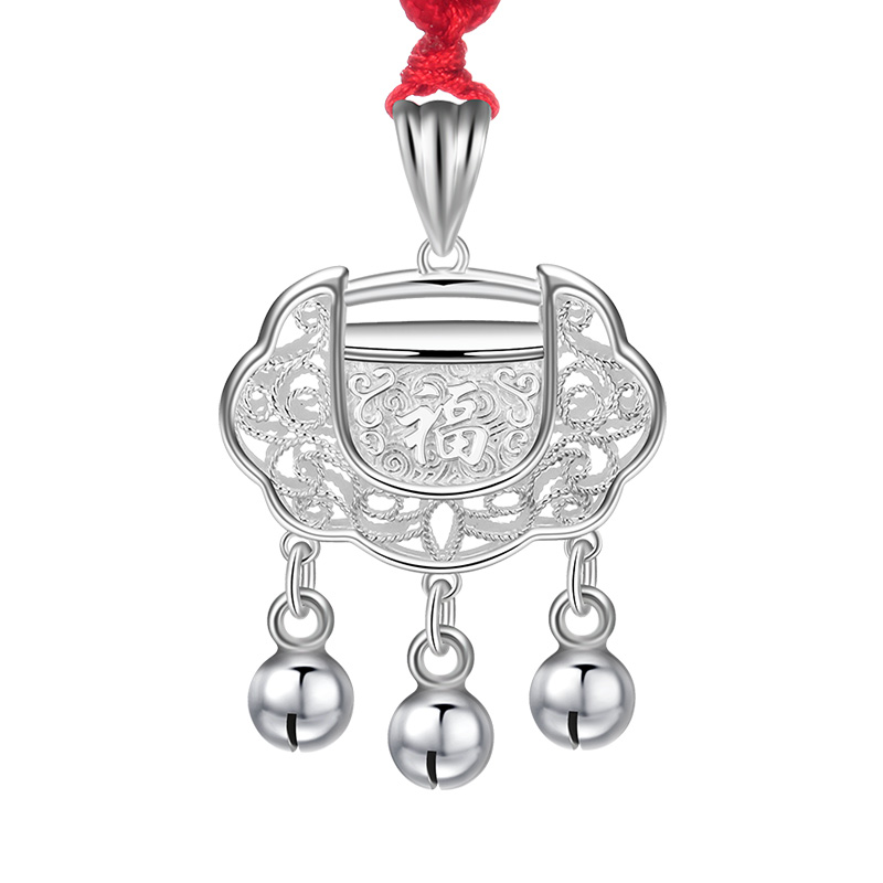 老银匠镂空花丝宝宝锁s999足银银锁纯银宝宝长命锁满月男女平安锁