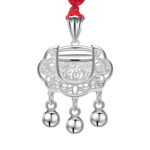 老银匠镂空花丝宝宝锁s999足银银锁纯银宝宝长命锁满月男女平安锁