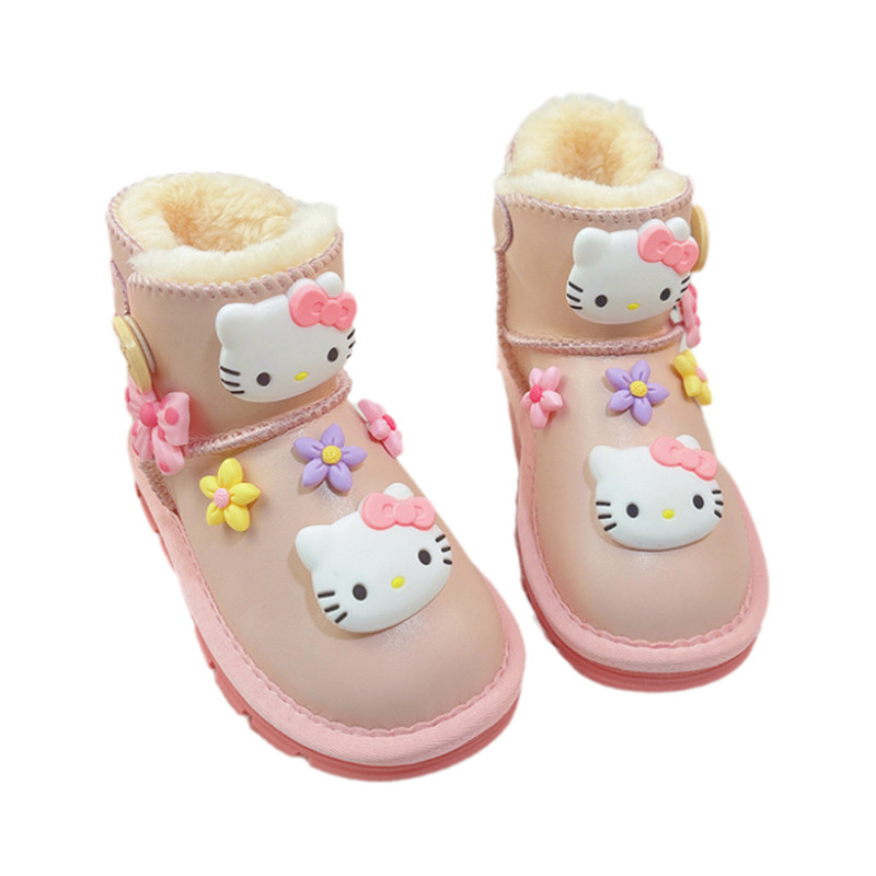 女童新款粉色软底防滑猫咪雪地靴