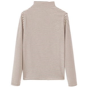 慕兔洋气半高领长袖内搭打底衫女2025年秋季新款百搭条纹针织t恤