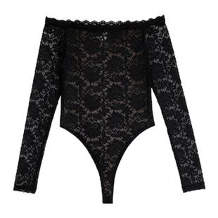 KIKI CHAU 2025秋冬新款蕾丝一字肩上衣女黑色设计感气质长袖上衣