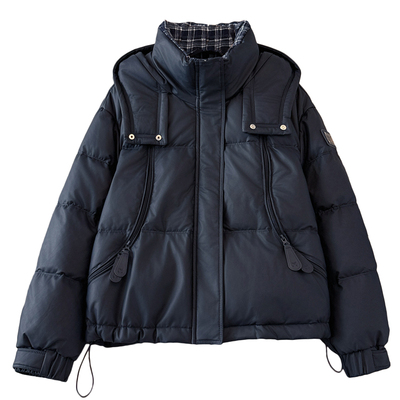 美拉德棕咖色连帽pu皮衣羽绒服女