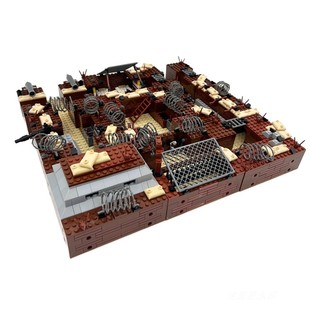moc战壕积木场景小颗粒拼装堡垒防御基地DIY模型废墟塑料玩具