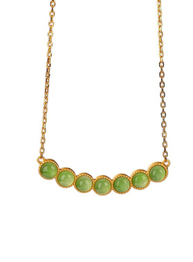 天然碧玉七星圆珠项链S925纯银镀金镶和田玉七连珠锁骨链女送女友