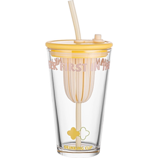 乐唯诗玻璃吸管水杯女高颜值茶水分离果茶杯子办公室泡茶杯大容量