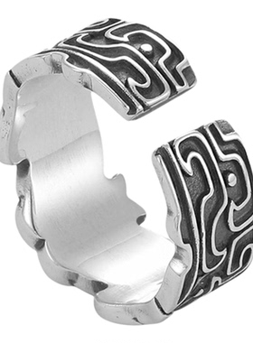 做旧复古款饕餮戒指开口可调节小众设计嘻哈潮男指环冷淡风食指戒