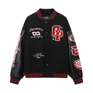 BIPOLAR校园字体棒球服夹克外套美式复古撞色拼接男女同款情侣装