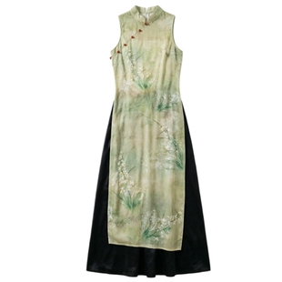 青竹丹枫新国风舞古典舞印花渐变旗袍式艺考演出练功舞台表演套装