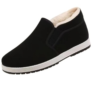 冬季老北京布鞋加厚加绒毛绒男棉鞋保暖爸爸防滑软底加厚中老年人