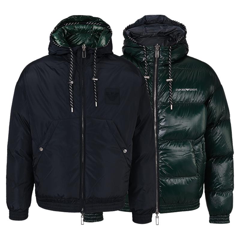 Armani/阿玛尼男士双面穿连帽羽绒服高端品牌正品冬季加厚外套男