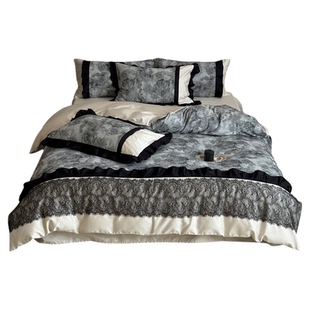 Retro|法式复古全棉四件套磨毛蕾丝花边纯棉被套高级提花床上用品