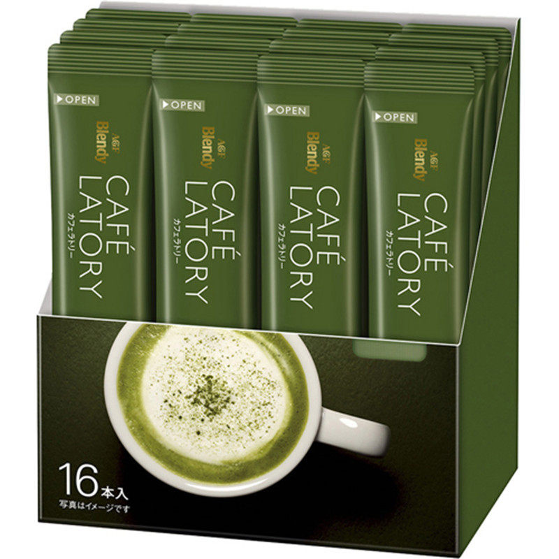 日本AGF blendy cafe latory浓厚抹茶拿铁速溶咖啡提神16条/盒2盒