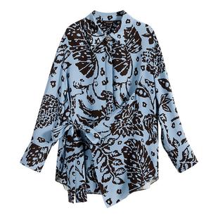YINER音儿女装冬季绵羊毛桑蚕丝设计感印花衬衫真丝上衣
