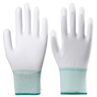 PU涂指手套薄款白色尼龙涂掌防尘防滑劳保耐磨浸胶涂胶透气防静电
