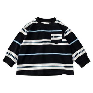 男童条纹T恤春秋款韩版儿童纯棉圆领打底衫中小童长袖百搭宽松潮t