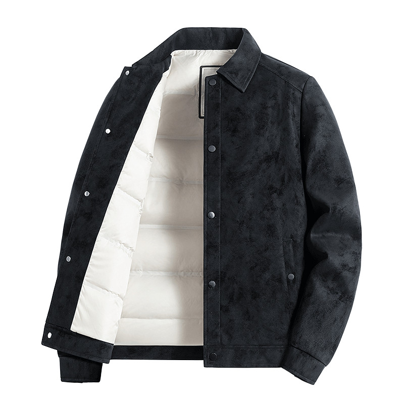 罗蒙2025冬季新款高档皮衣羽绒服外套男士防水白鸭绒短款保暖棉袄