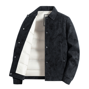 罗蒙2025冬季新款高档皮衣羽绒服外套男士防水白鸭绒短款保暖棉袄