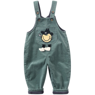 宝宝加绒背带裤秋冬加厚保暖一岁男童儿童灯芯绒男宝婴儿冬季裤子