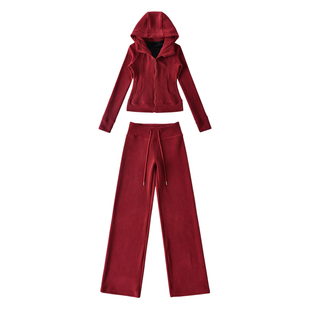 YoungGirlDay奥粒绒保暖加厚连帽拉链开衫外套休闲裤拖地长裤套装