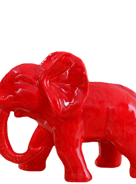 德化陶瓷红色风水镇宅大象摆件