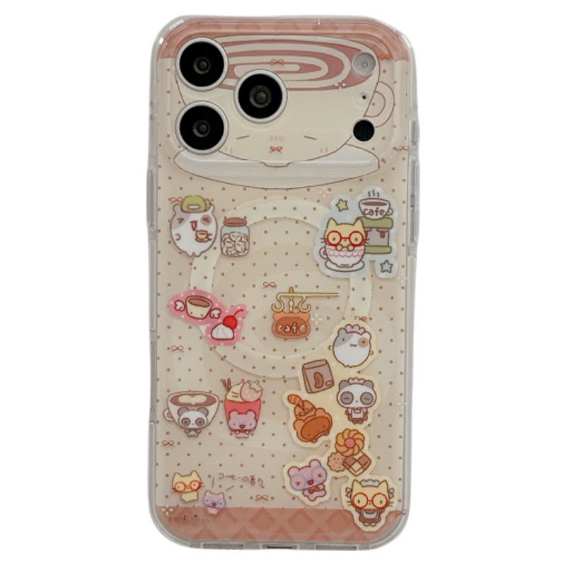 MoreRex 古早咖啡猫咪磁吸支架适用苹果18手机壳双层iphone17promax新款18pro全包15防摔保护套14女16创意