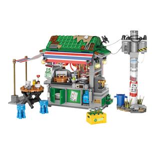 小颗粒积木拼装益智玩具港式大排档街景女孩男孩8系列6到12岁以上