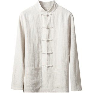 中国风男汉服爷爷唐装佛系男装禅服棉麻衬衫复古中式传统民国服装