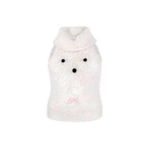 GirlyFancyClub超嗲立体狗狗脸软糯貂毛针织无袖高领削肩背心毛衣