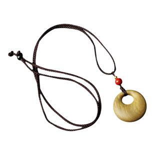 天然绿檀木古风平安扣吊坠新中式民族风毛衣链长款木质项链男女款