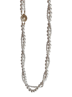 14k包金正圆施家小珍珠花扣项链