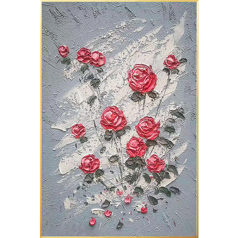 大芬村手绘玫瑰花卉油画肌理挂画入户玄关装饰画现代客厅走廊壁画