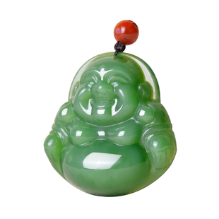 凤飞凰和田玉碧玉大肚佛公吊坠女款大气玉石挂件弥勒佛玉佩送妈妈