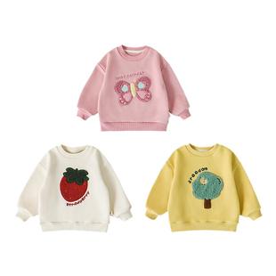 幼悠女童绣花撞色贴布加绒卫衣冬季儿童俏皮活泼自在休闲宽松上衣