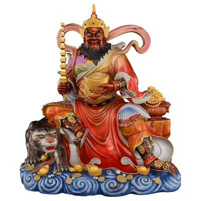 黄铜彩绘武财神赵公明神像摆件