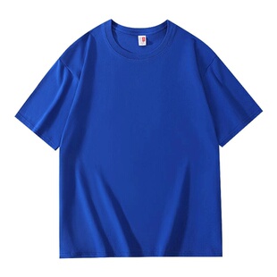 克莱因蓝工作服t恤定制纯棉短袖圆领衣服工装印制logo夏季工服diy