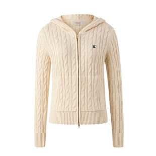 Eland衣恋毛针织衫女休闲两侧贴袋拉链帽兜女士毛衣2025春季新款