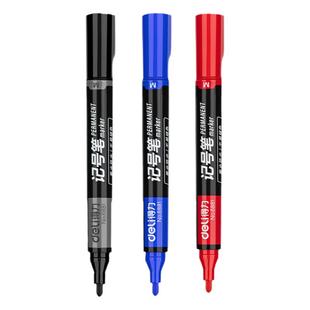 得力记号笔快干防水油性墨水黑色蓝色红色彩色粗头双线幅不掉色商务办公文具教学用马克笔快递标记大头笔10支