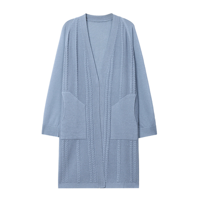 恒源祥女薄款中长款羊毛针织开衫