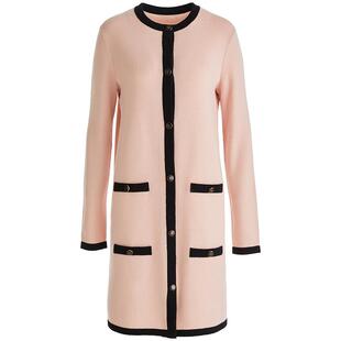 OBEG欧碧倩小香风针织开衫中长女春秋粉色羊毛衣外套50463536