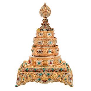 欧斯特 双龙掐丝曼扎盘修盘 尼泊尔鎏金鎏银居家客厅八吉祥曼茶罗