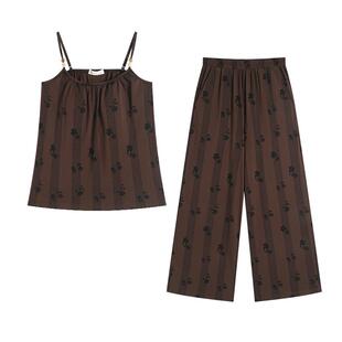 妮狄娅睡衣女夏季柔软薄棉带胸垫吊带衫时尚外穿度假风家居服套装