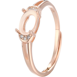 925纯银戒托空托女简约气质日韩戒指空托4*6mm镶嵌碧玉和田玉戒托