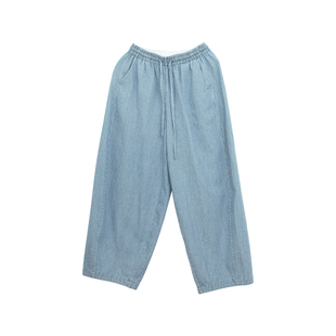 忘城A1049座/存在的碎片/秋冬新款全棉条纹牛仔裤腰部抽绳裤子女