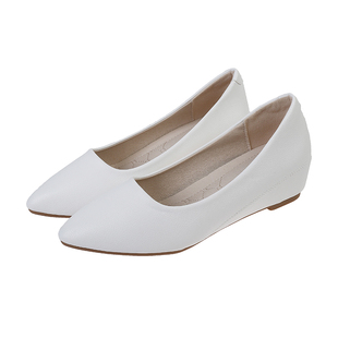 内增高软皮护士软底工作鞋女秋尖头坡跟单鞋女夏季气质平底豆豆鞋