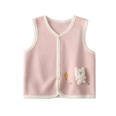 婴儿马甲加绒保暖内穿秋冬季男女宝宝双面绒小背心坎肩开衫69个月