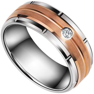 男士戒指钨金镶玫瑰金莫桑石钻戒指潮男款商务范食指锆石单身戒