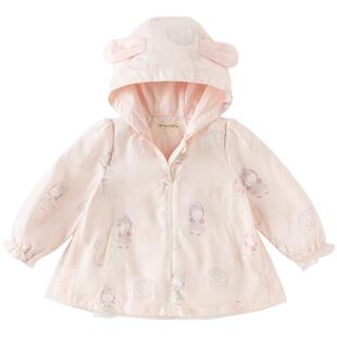 戴维贝拉女童外套春装2026新款儿童印花水母外套宝宝甜美外出风衣