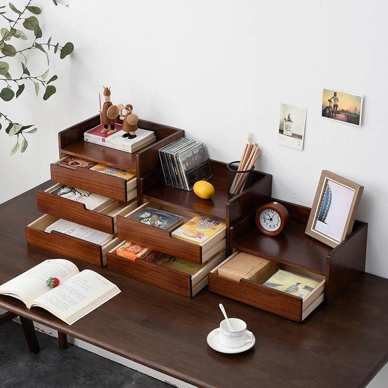 实木日式简约风桌面抽屉收纳柜木头办公桌客厅木质收纳盒置物架