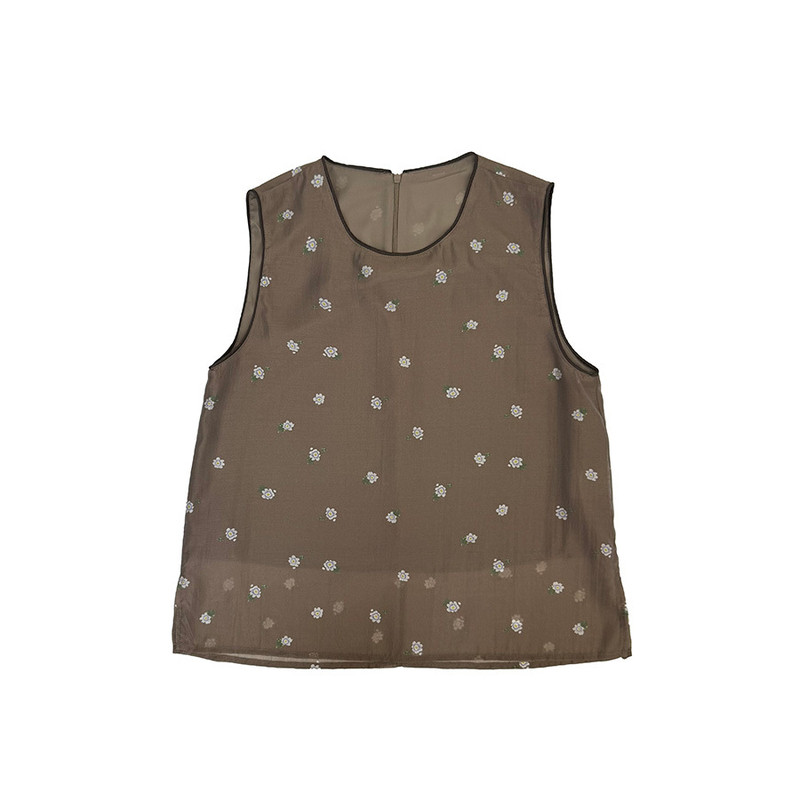 黎诺韩系简约碎花双层无袖小衫女夏2026新新中式小众背心雪纺上衣