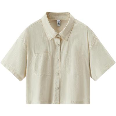 森马宽松纯色肌理短款短袖衬衫女